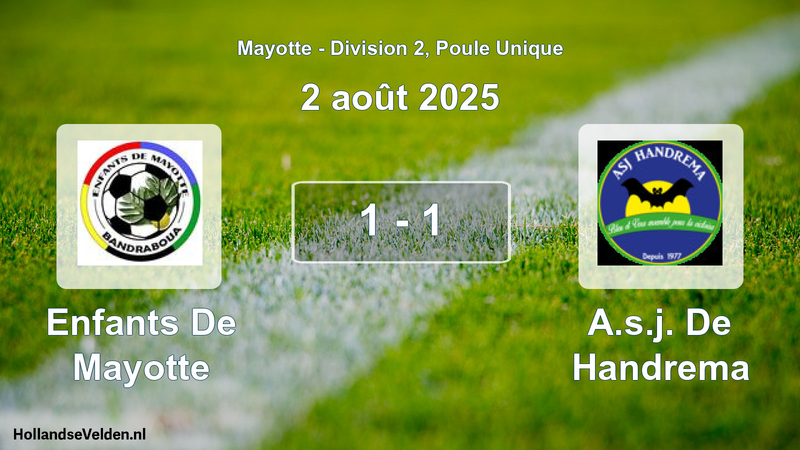 Match joué: Enfants De Mayotte - A.s.j. De Handrema 1 - 1 (2 août 2025)