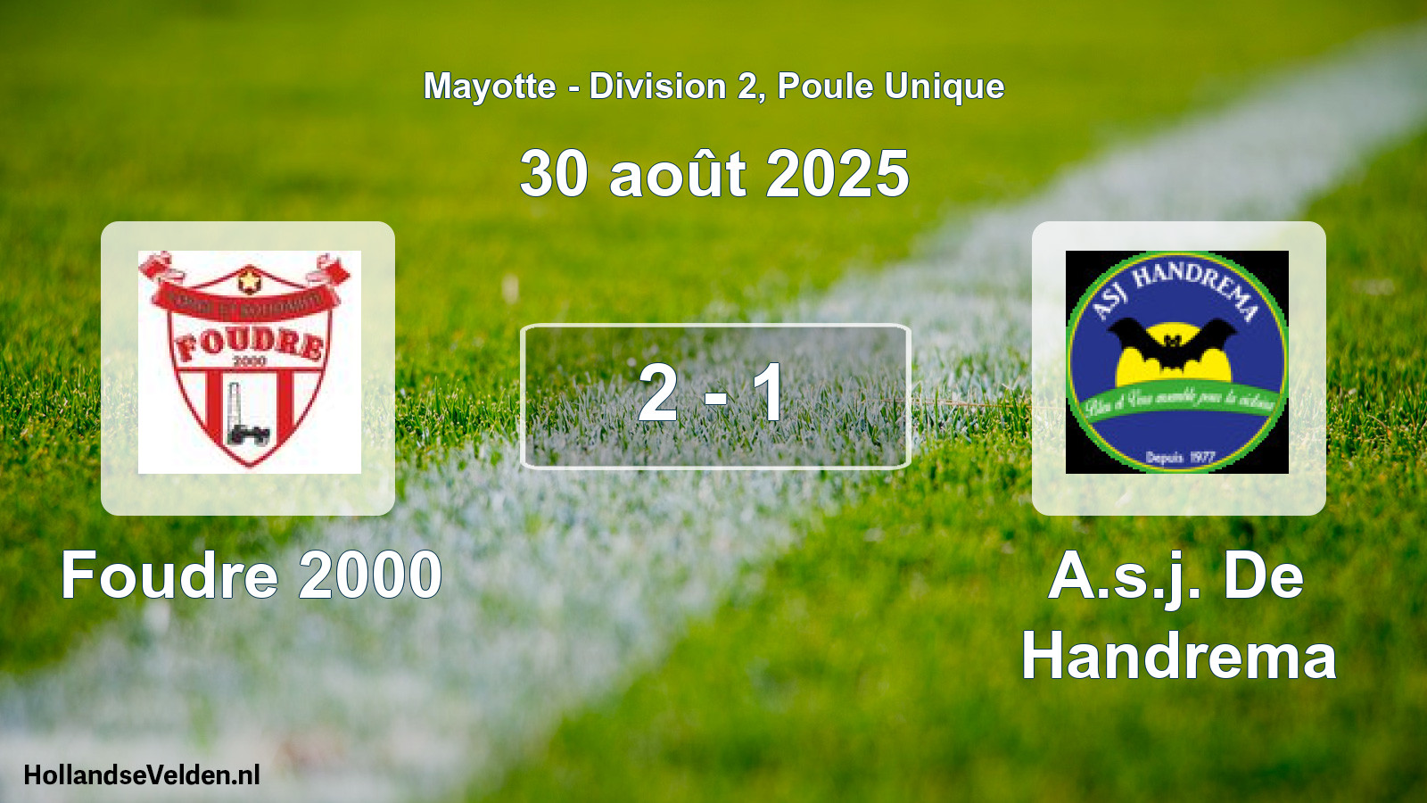 Match joué: Foudre 2000 - A.s.j. De Handrema 2 - 1 (30 août 2025)