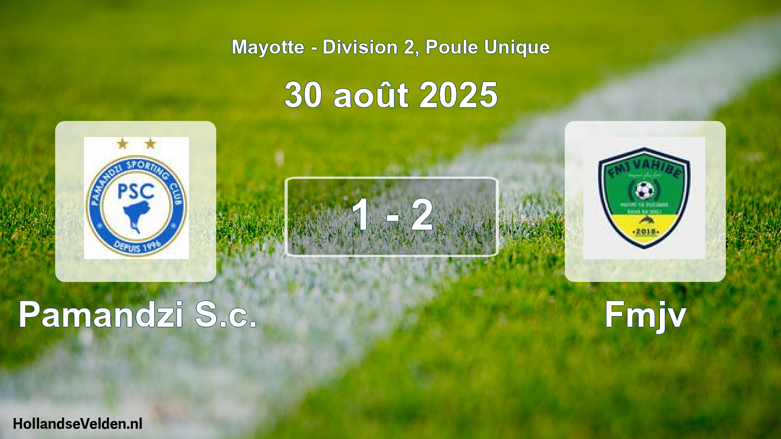 Match joué: Pamandzi S.c. - Fmjv 1 - 2 (30 août 2025)