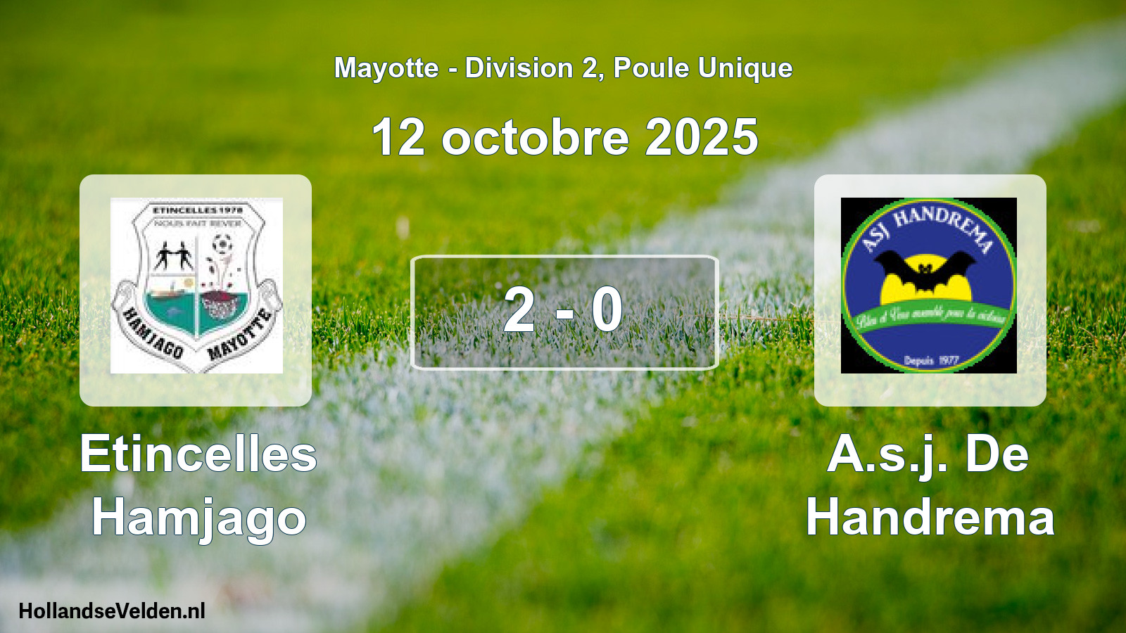 Gespeelde wedstrijd: Etincelles Hamjago - A.s.j. De Handrema 2 - 0 (12 oktober 2025)