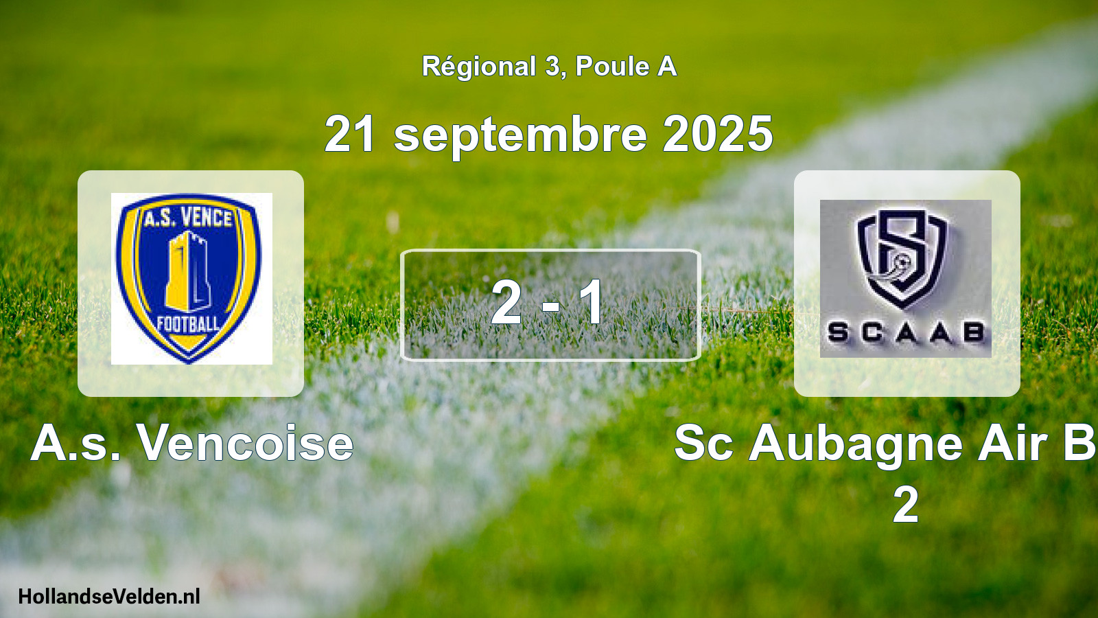 Gespeelde wedstrijd: A.s. Vencoise - Sc Aubagne Air Bel 2 2 - 1 (21 septembre 2025)