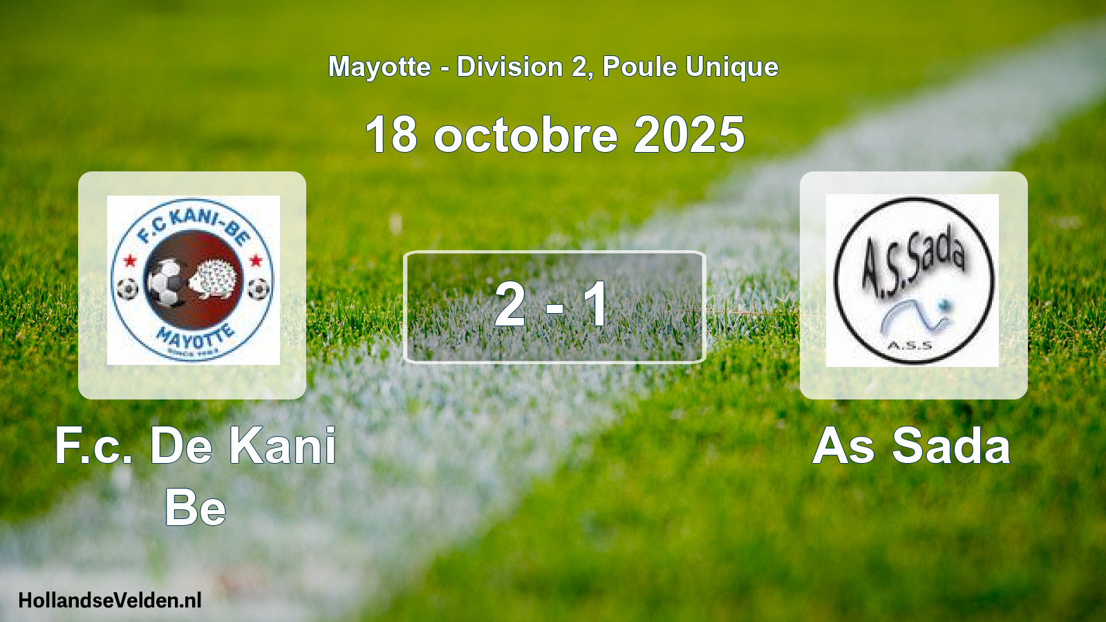 Match joué: F.c. De Kani Be - As Sada 2 - 1 (18 octobre 2025)