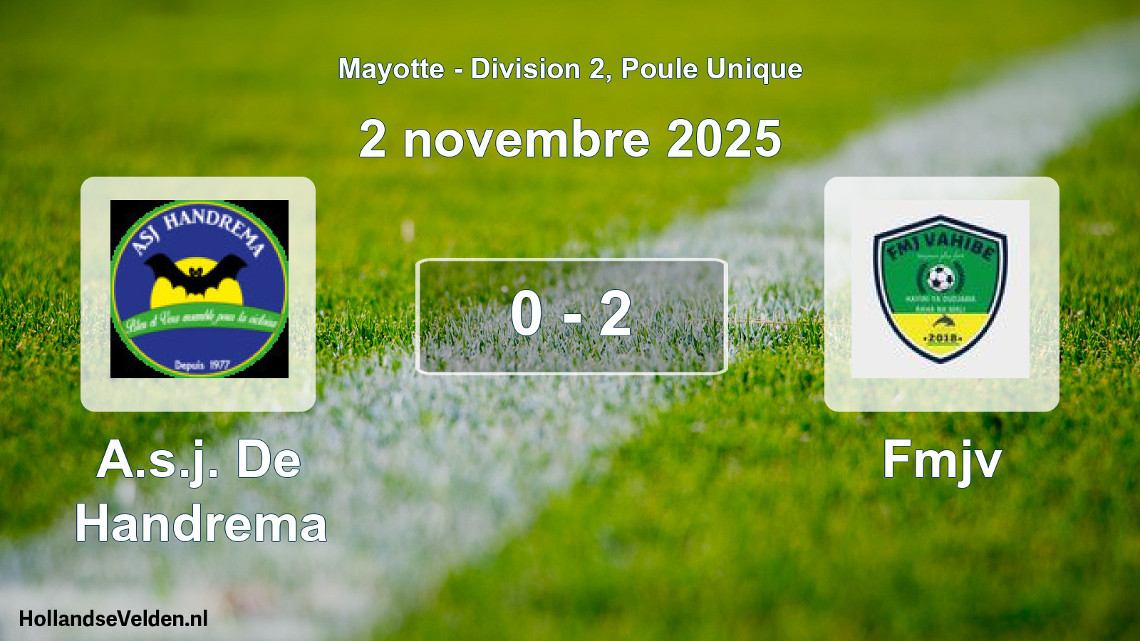 Match joué: A.s.j. De Handrema - Fmjv 0 - 2 (2 novembre 2025)
