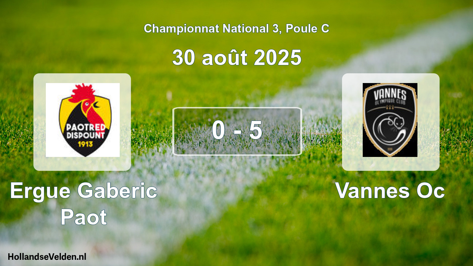 Gespeelde wedstrijd: Ergue Gaberic Paot - Vannes Oc 0 - 5 (30 août 2025)