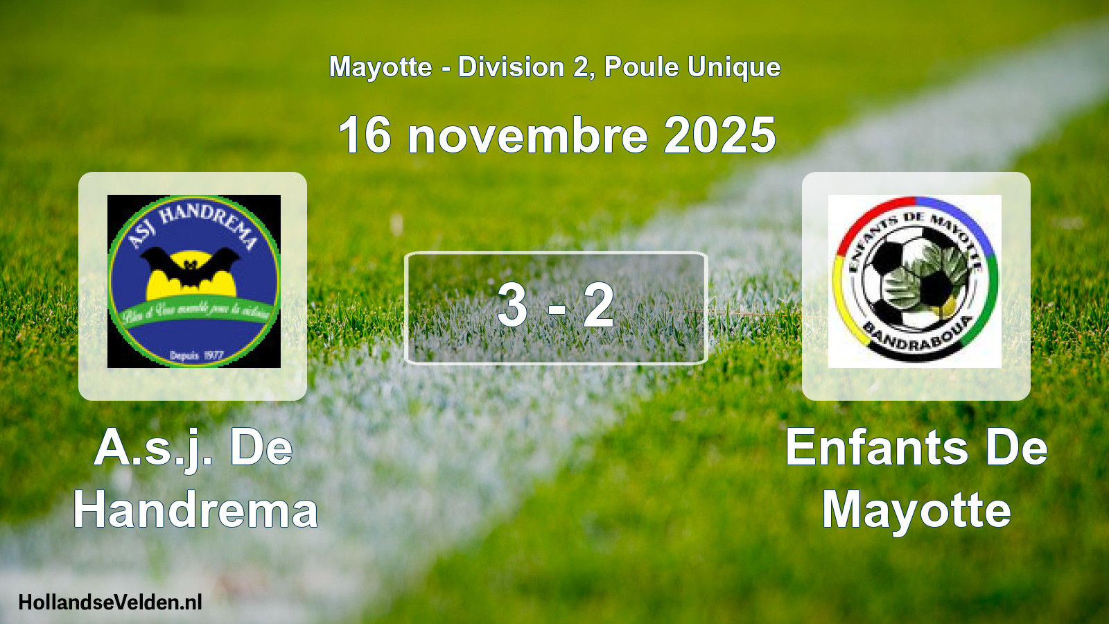 Match joué: A.s.j. De Handrema - Enfants De Mayotte 3 - 2 (16 novembre 2025)