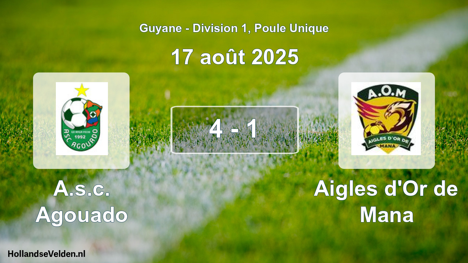Total number of matches played: A.s.c. Agouado - Aigles d'Or de Mana 4 - 1 (17 August 2025)