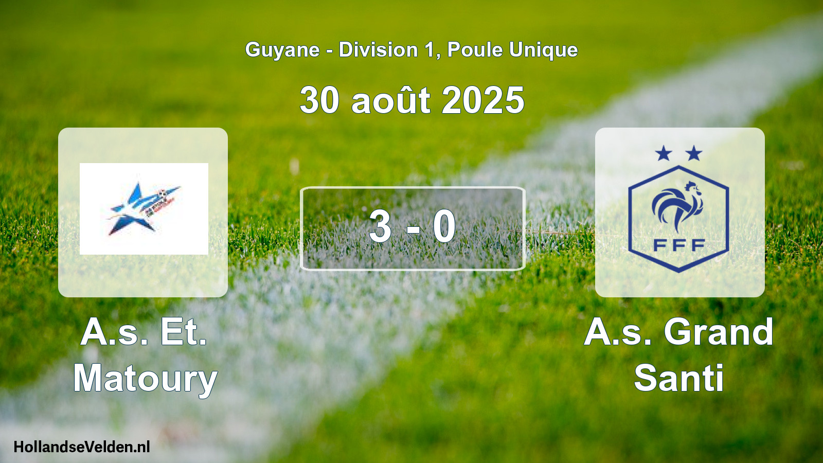 Total number of matches played: A.s. Et. Matoury - A.s. Grand Santi 3 - 0 (30 August 2025)