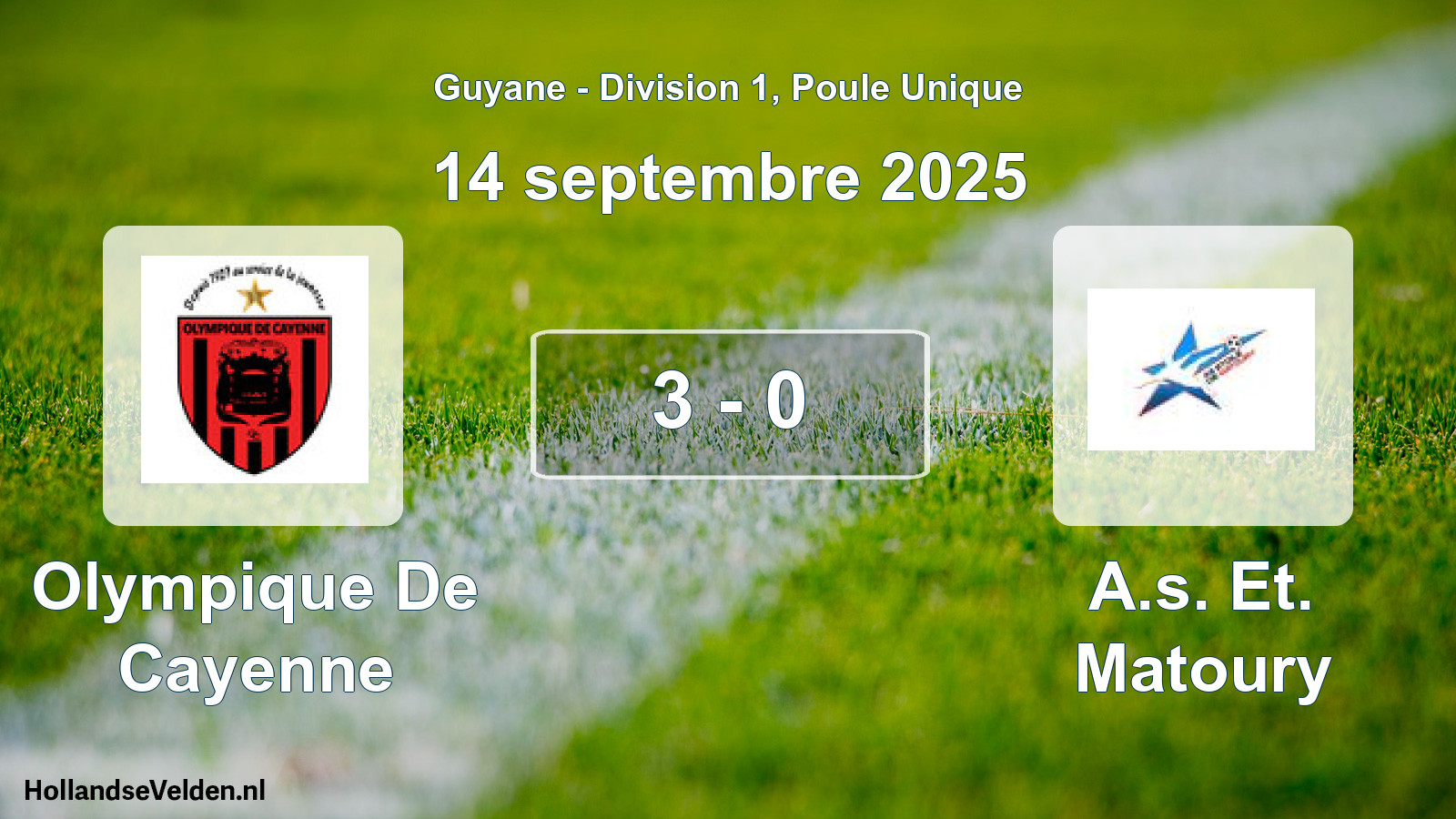 Match joué: Olympique De Cayenne - A.s. Et. Matoury 3 - 0 (14 septembre 2025)