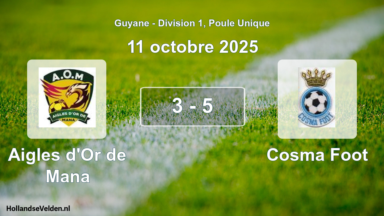 Match joué: Aigles d'Or de Mana - Cosma Foot 3 - 5 (11 octobre 2025)