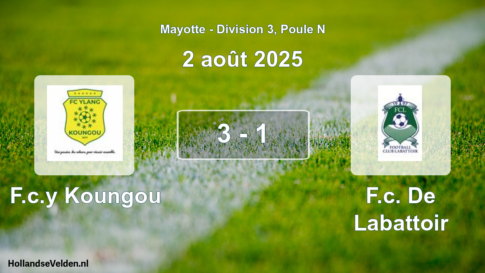 Match joué: F.c.y Koungou - F.c. De Labattoir 3 - 1 (2 août 2025)