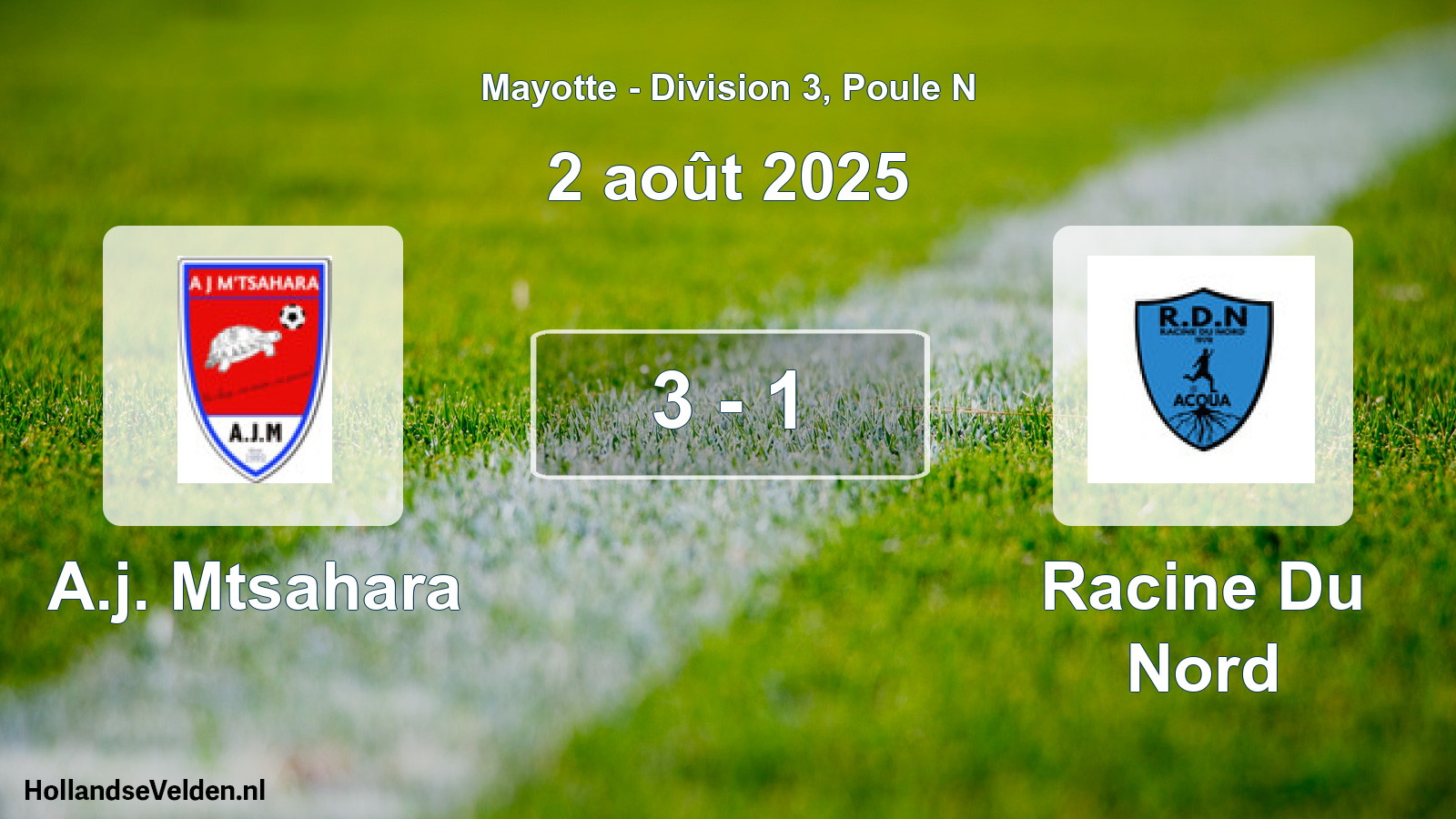 Match joué: A.j. Mtsahara - Racine Du Nord 3 - 1 (2 août 2025)