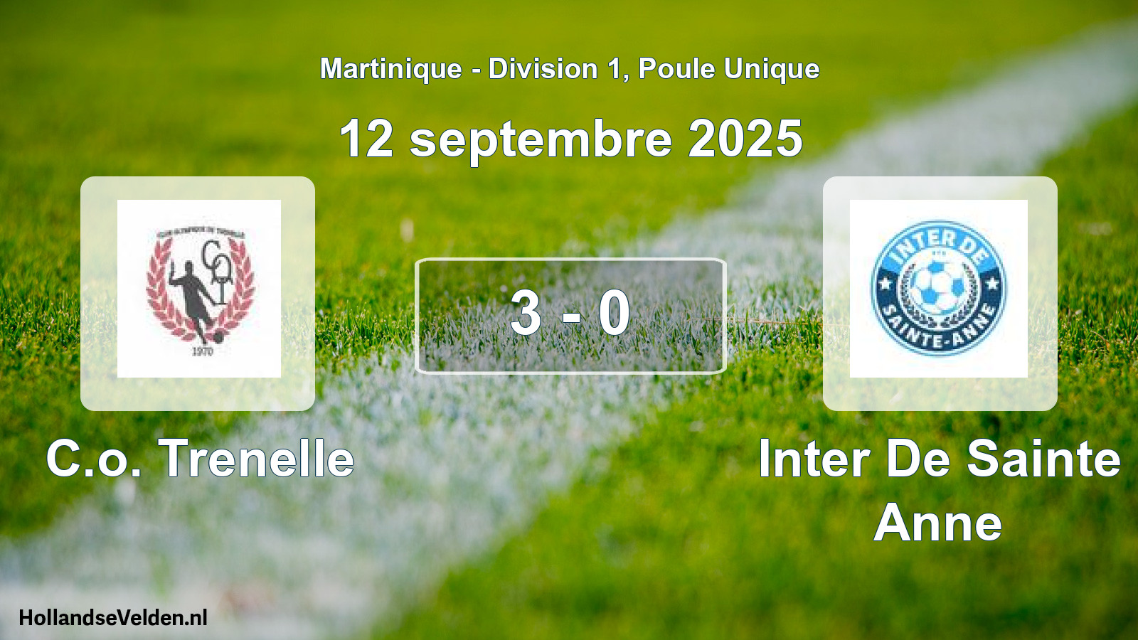 Gespeelde wedstrijd: C.o. Trenelle - Inter De Sainte Anne 3 - 0 (12 september 2025)