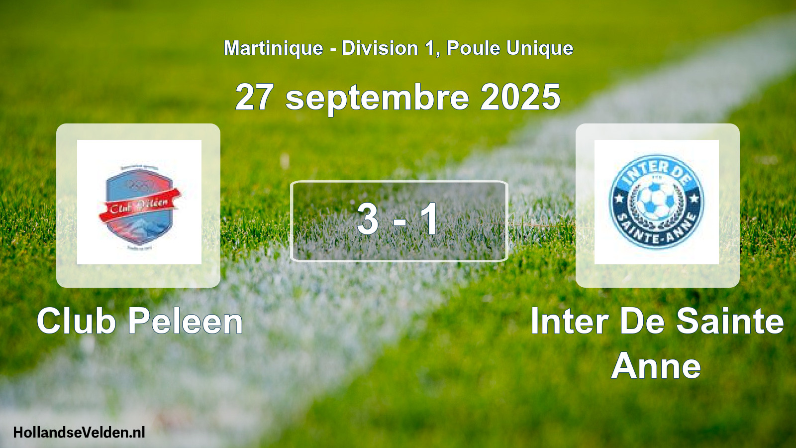 Gespeelde wedstrijd: Club Peleen - Inter De Sainte Anne 3 - 1 (27 september 2025)