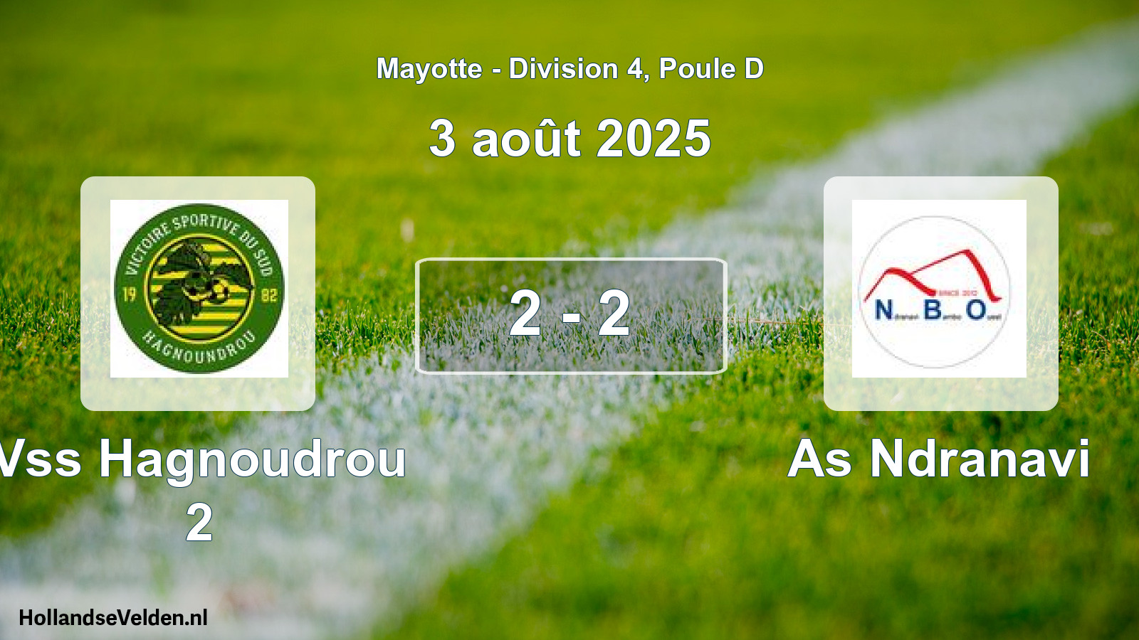Total number of matches played: Vss Hagnoudrou 2 - As Ndranavi 2 - 2 (3 August 2025)