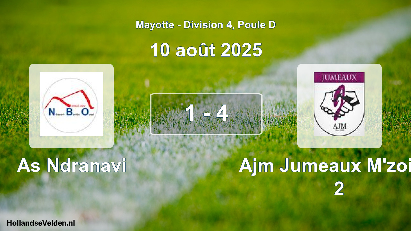 Match joué: As Ndranavi - Ajm Jumeaux M'zoisia 2 1 - 4 (10 août 2025)