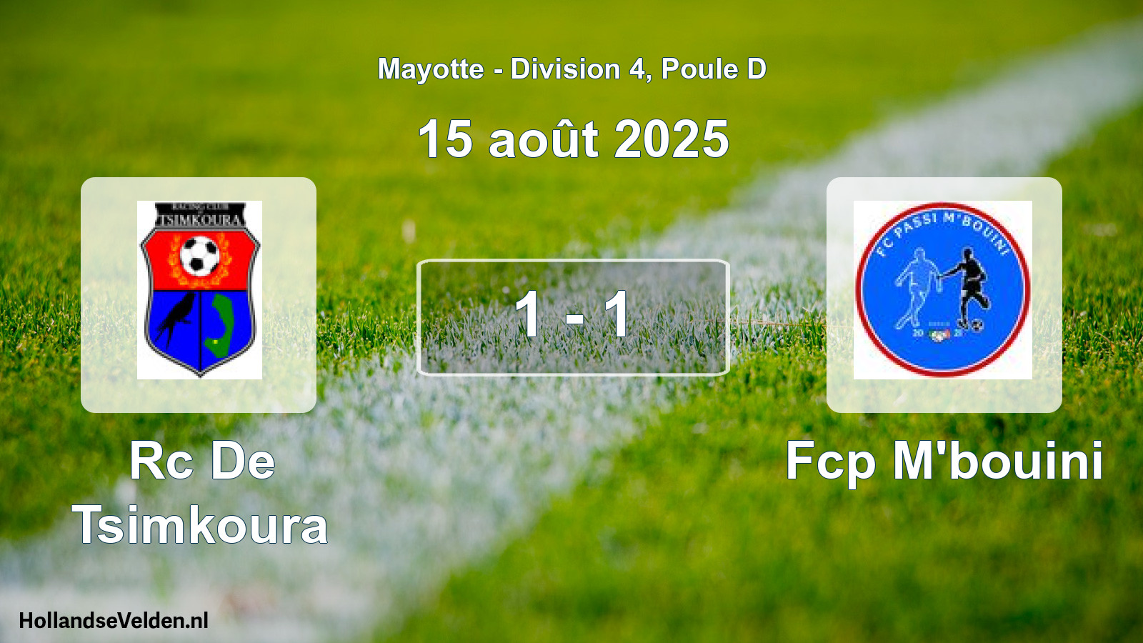 Match joué: Rc De Tsimkoura - Fcp M'bouini 1 - 1 (15 août 2025)