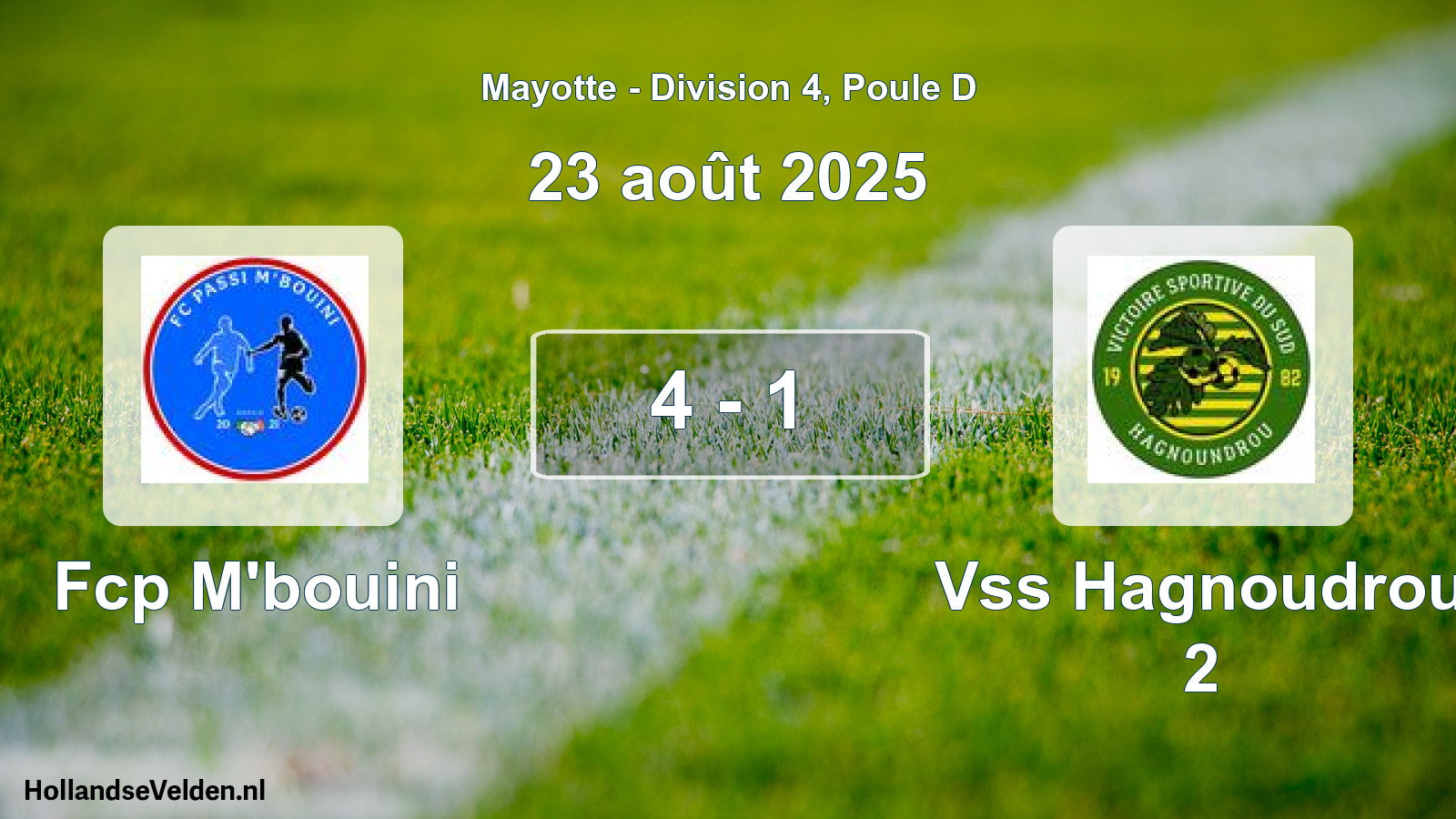 Total number of matches played: Fcp M'bouini - Vss Hagnoudrou 2 4 - 1 (23 August 2025)