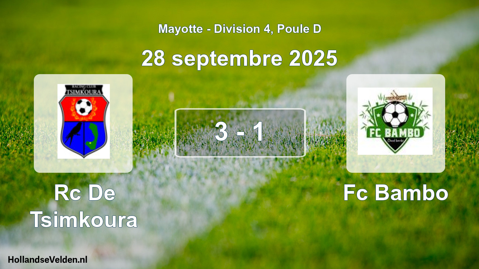 Match joué: Rc De Tsimkoura - Fc Bambo 3 - 1 (28 septembre 2025)