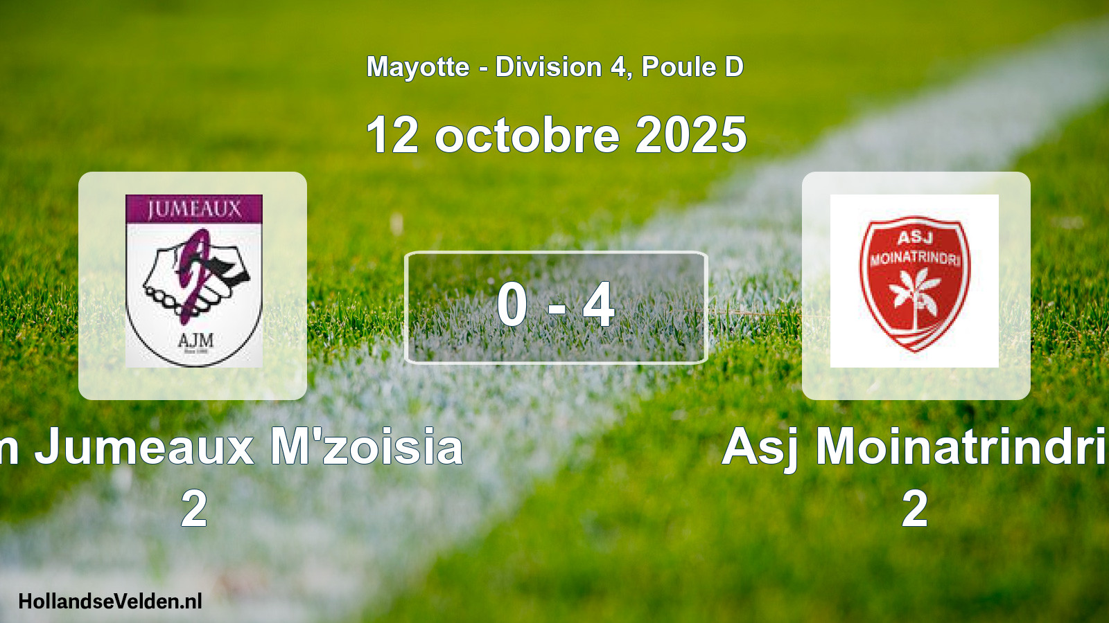 Match joué: Ajm Jumeaux M'zoisia 2 - Asj Moinatrindri 2 0 - 4 (12 octobre 2025)