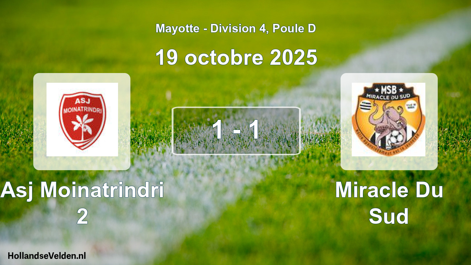 Match joué: Asj Moinatrindri 2 - Miracle Du Sud 1 - 1 (19 octobre 2025)