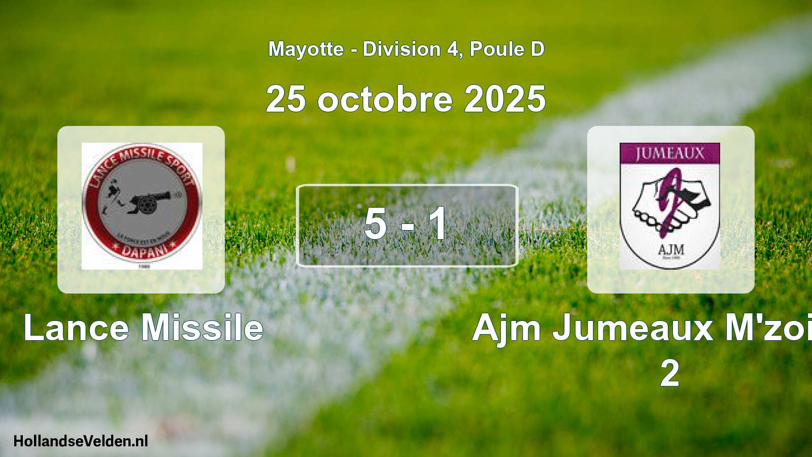 Match joué: Lance Missile - Ajm Jumeaux M'zoisia 2 5 - 1 (25 octobre 2025)