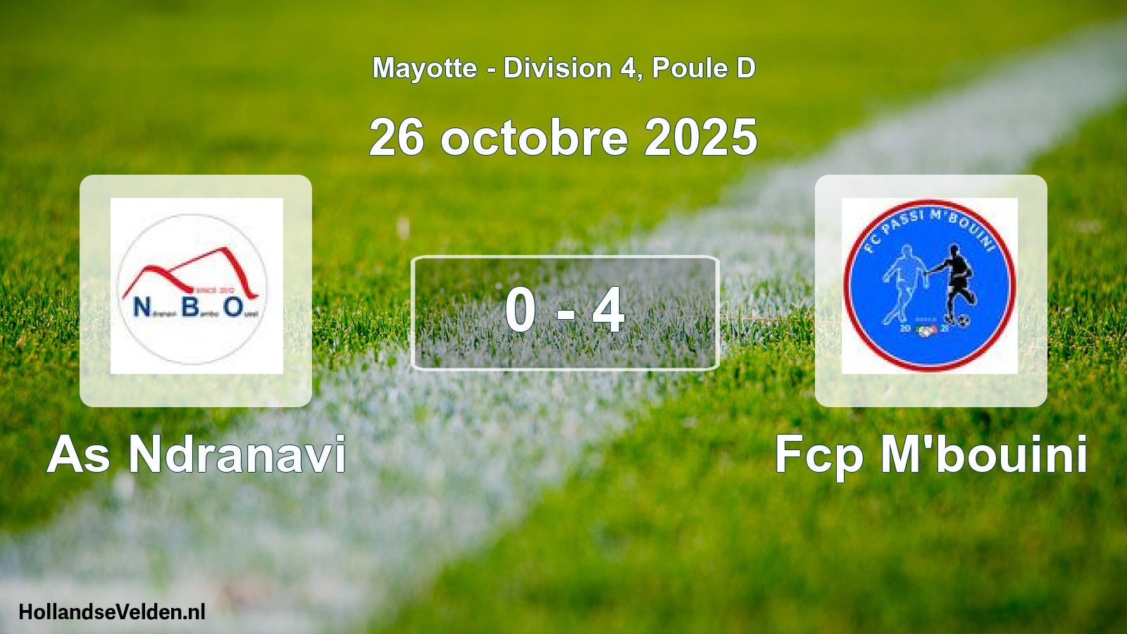 Match joué: As Ndranavi - Fcp M'bouini 0 - 4 (26 octobre 2025)