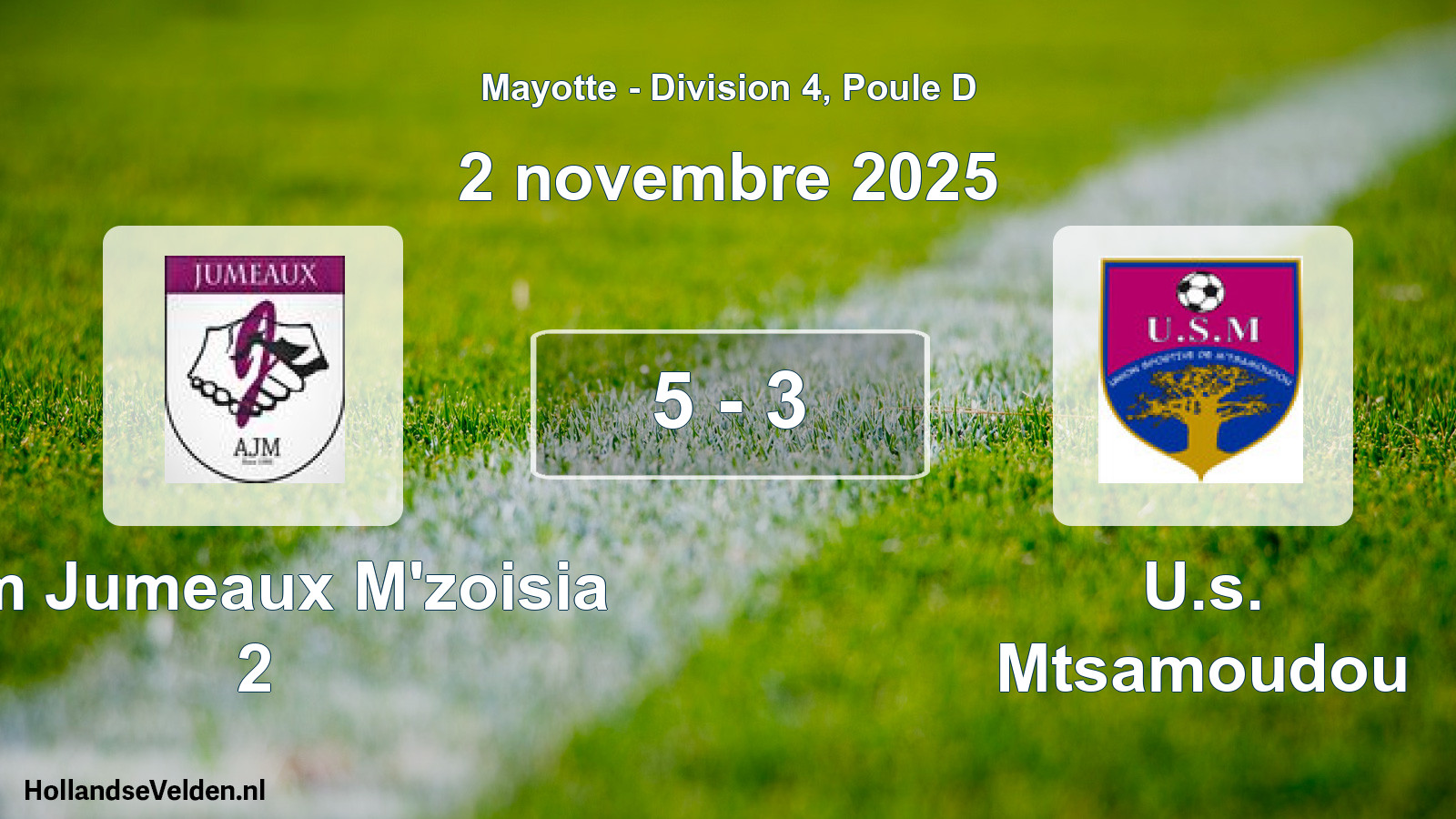 Total number of matches played: Ajm Jumeaux M'zoisia 2 - U.s. Mtsamoudou 5 - 3 (2 November 2025)