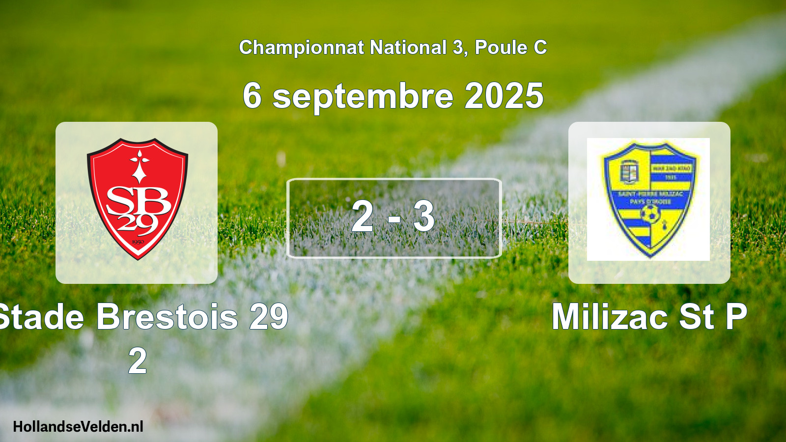 Gespeelde wedstrijd: Stade Brestois 29 2 - Milizac St P 2 - 3 (6 septembre 2025)