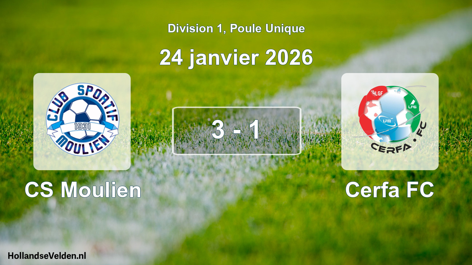 Match joué: CS Moulien - Cerfa FC 3 - 1 (24 janvier 2026)