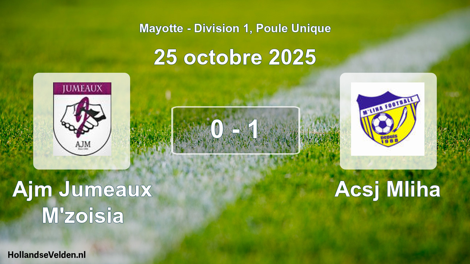 Match joué: Ajm Jumeaux M'zoisia - Acsj Mliha 0 - 1 (25 octobre 2025)