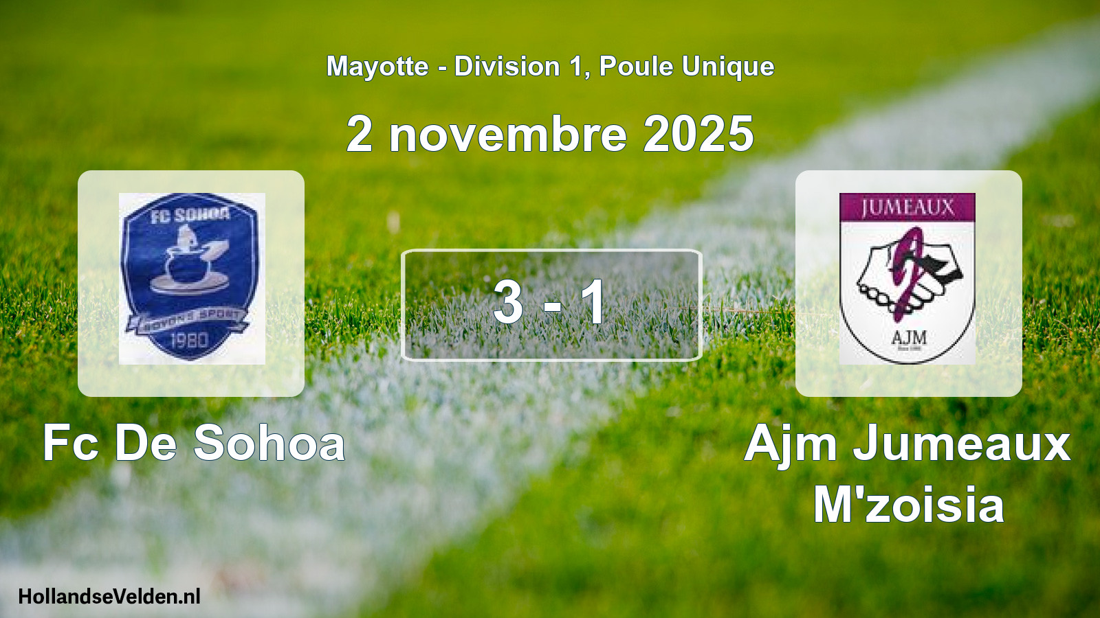 Total number of matches played: Fc De Sohoa - Ajm Jumeaux M'zoisia 3 - 1 (2 November 2025)