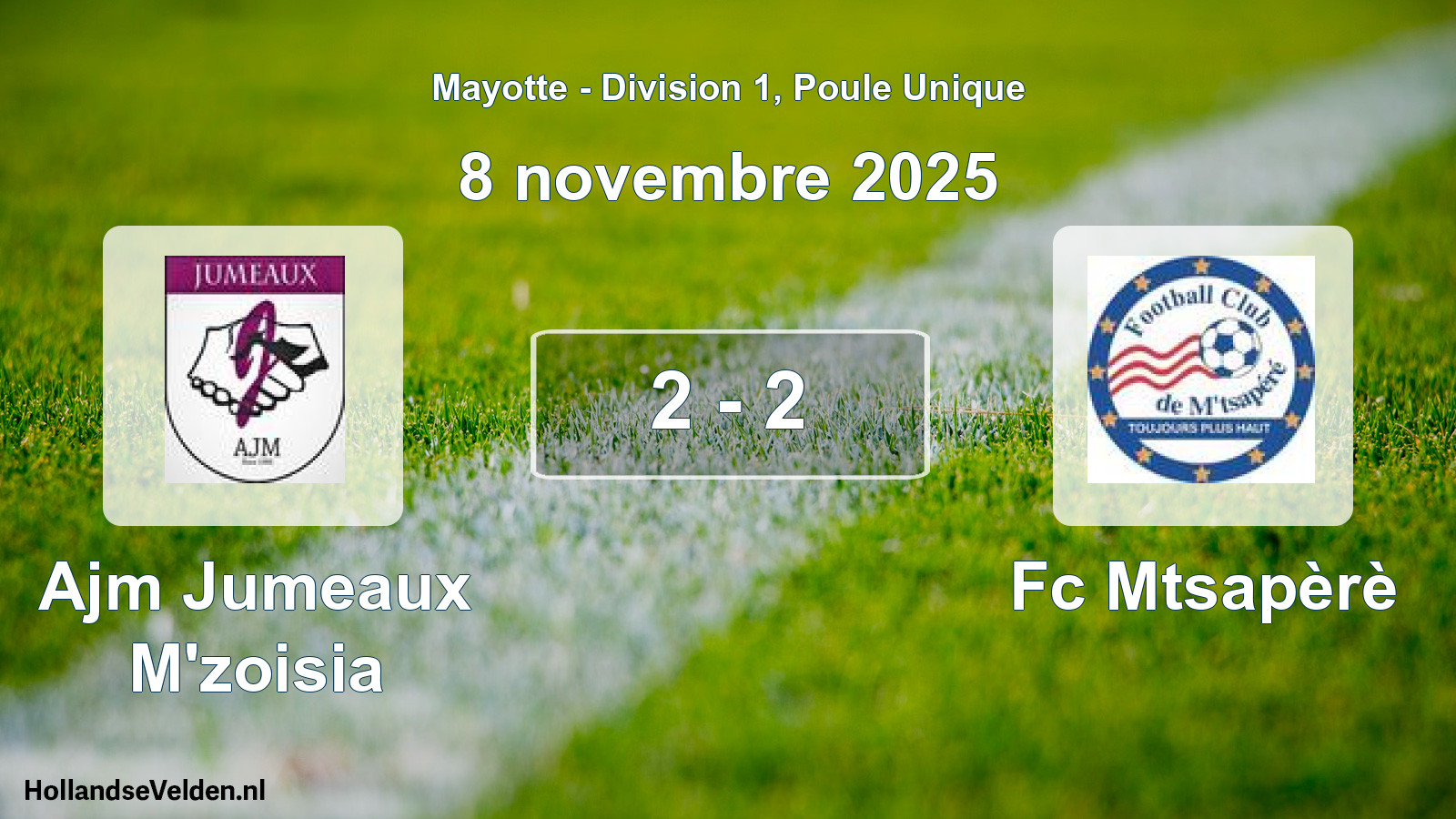 Match joué: Ajm Jumeaux M'zoisia - Fc Mtsapèrè 2 - 2 (8 novembre 2025)