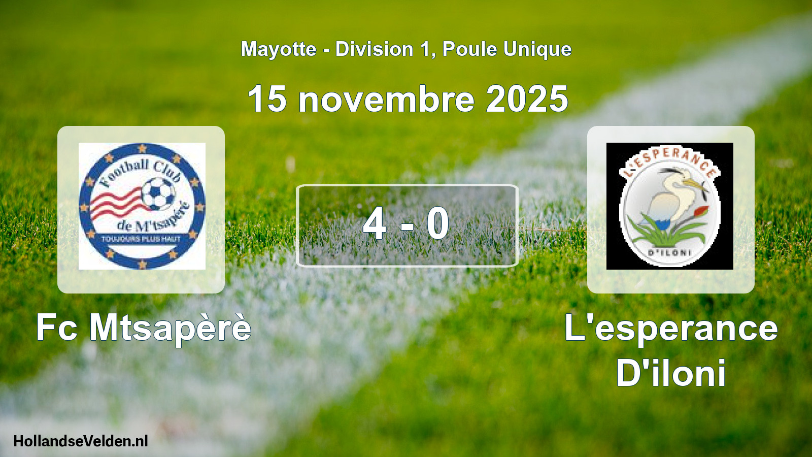 Gespeelde wedstrijd: Fc Mtsapèrè - L'esperance D'iloni 4 - 0 (15 november 2025)