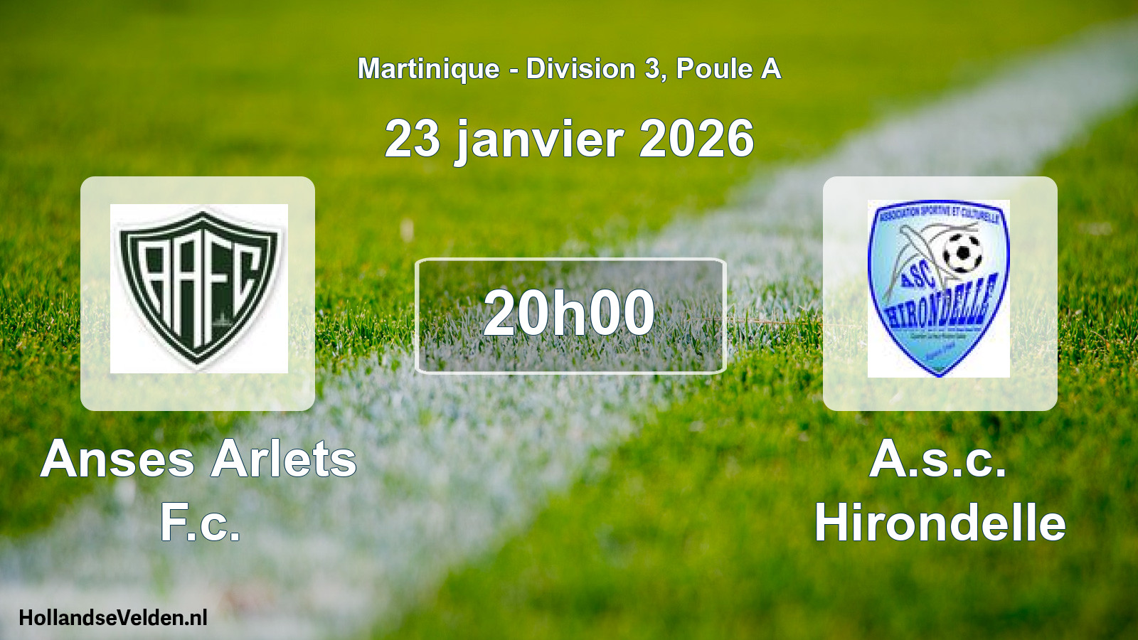 Match programmé: Anses Arlets F.c. - A.s.c. Hirondelle (23 janvier 2026)