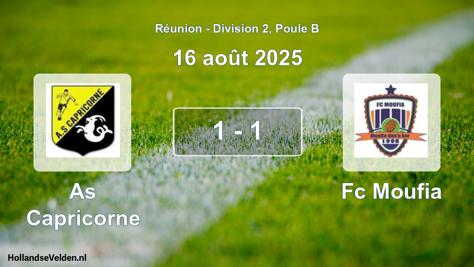 Match joué: As Capricorne - Fc Moufia 1 - 1 (16 août 2025)