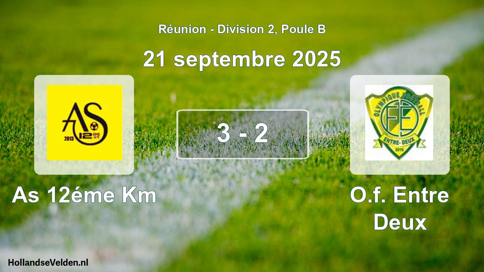 Total number of matches played: As 12éme Km - O.f. Entre Deux 3 - 2 (21 September 2025)