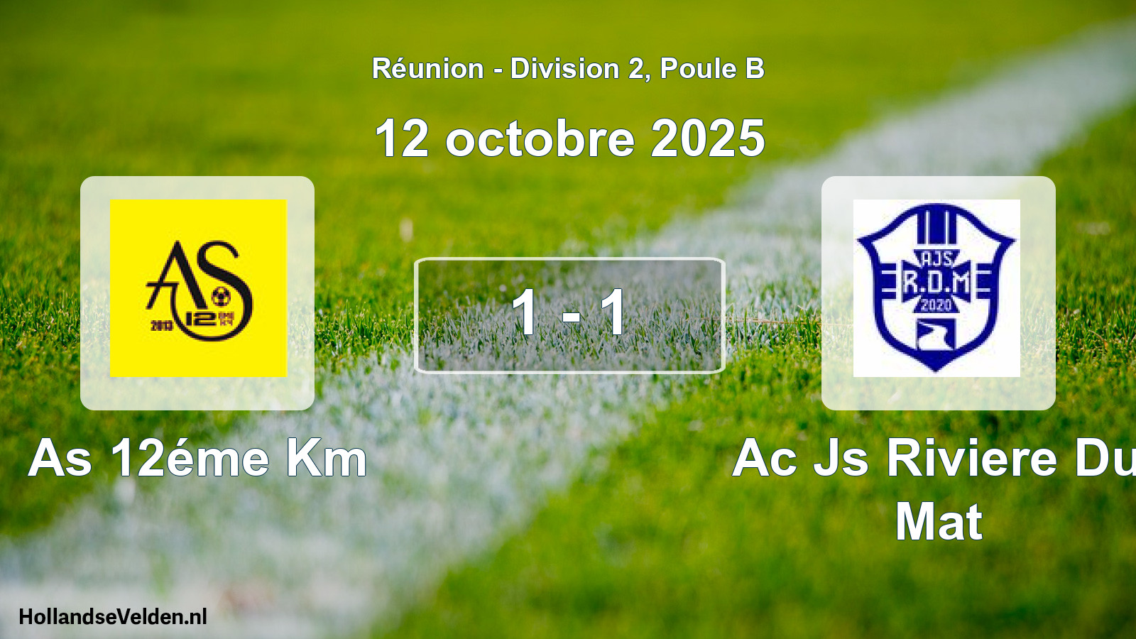 Match joué: As 12éme Km - Ac Js Riviere Du Mat 1 - 1 (12 octobre 2025)