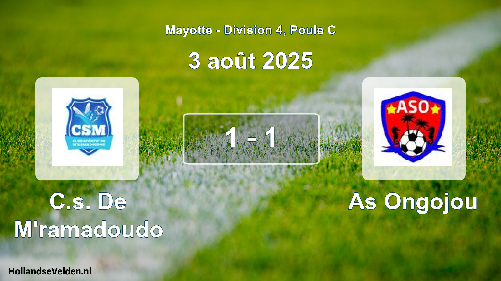 Match joué: C.s. De M'ramadoudo - As Ongojou 1 - 1 (3 août 2025)