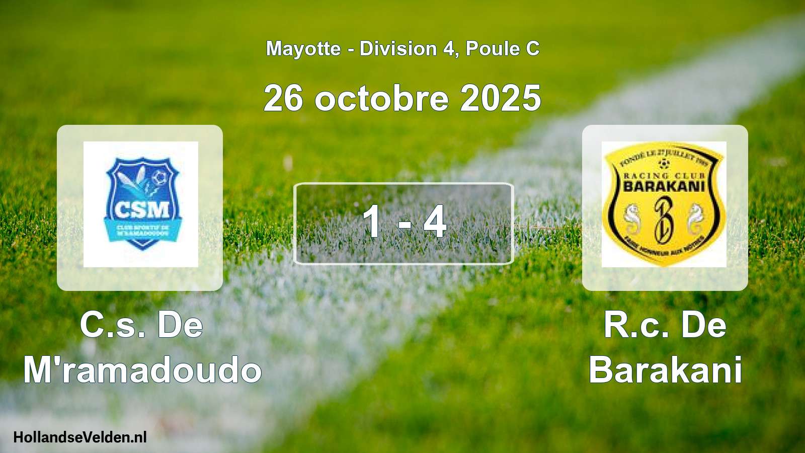 Match joué: C.s. De M'ramadoudo - R.c. De Barakani 1 - 4 (26 octobre 2025)