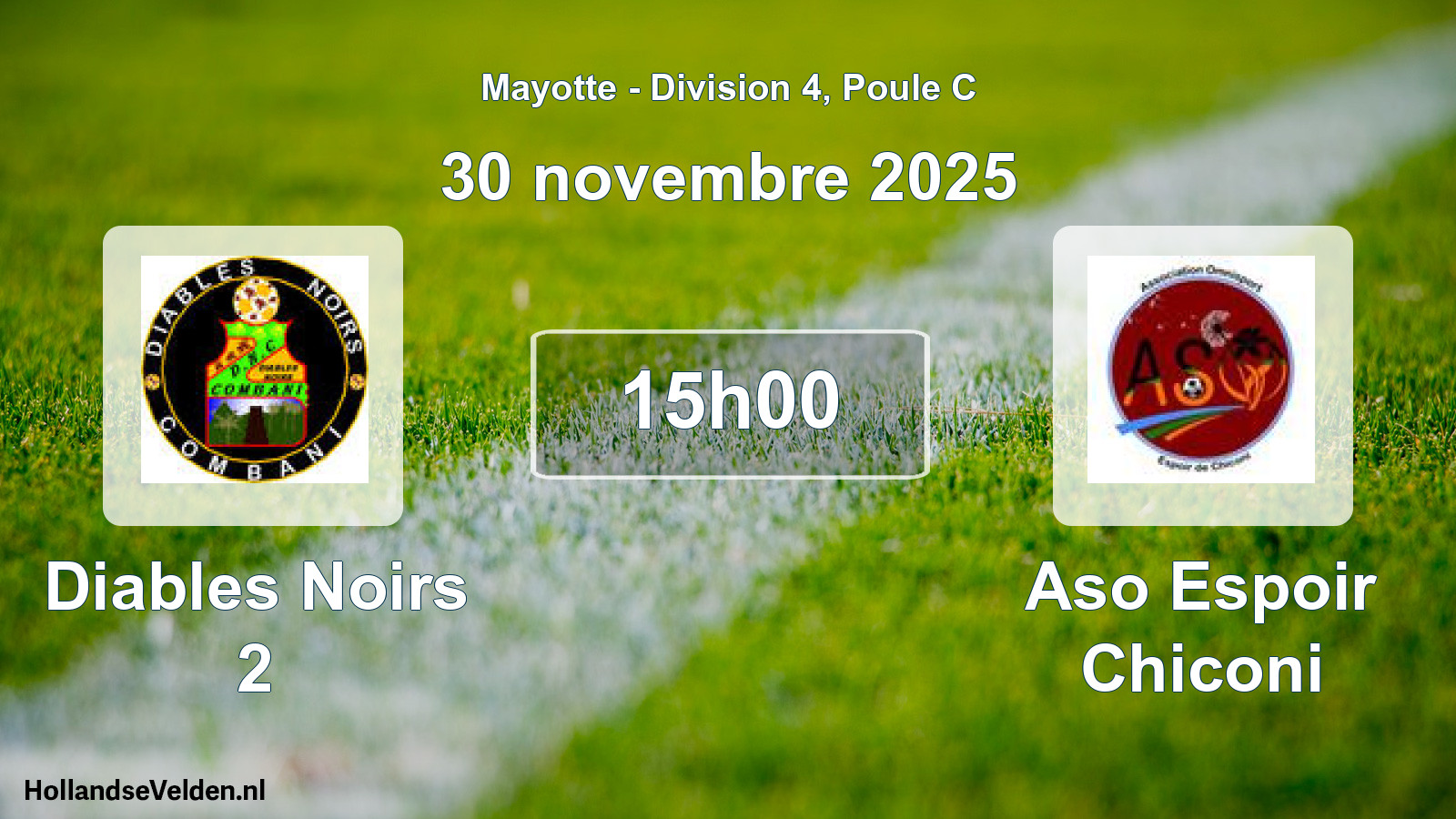 Match programmé: Diables Noirs 2 - Aso Espoir Chiconi (30 novembre 2025)