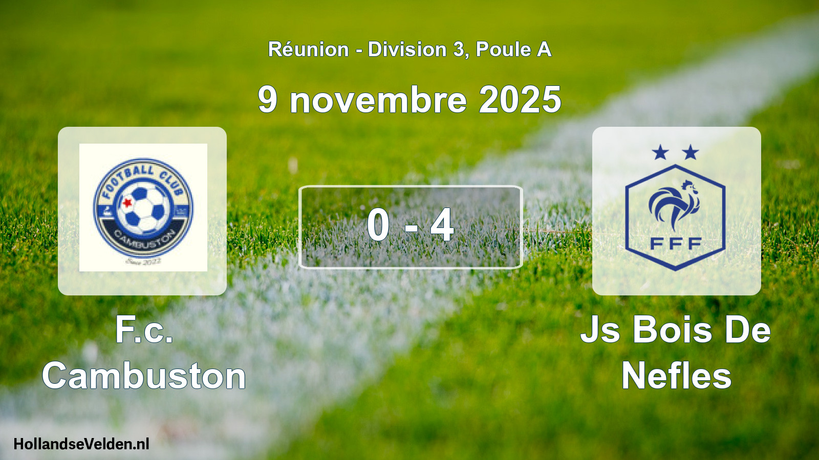 Total number of matches played: F.c. Cambuston - Js Bois De Nefles 0 - 4 (9 November 2025)
