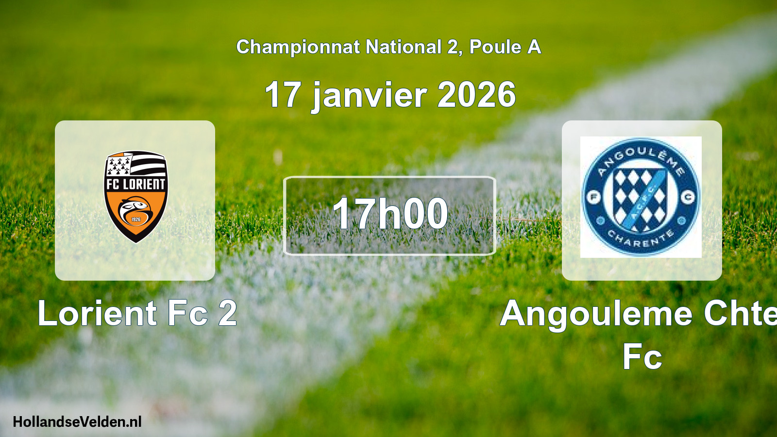Geplande wedstrijd: Lorient Fc 2 - Angouleme Chte Fc (17 janvier 2026)
