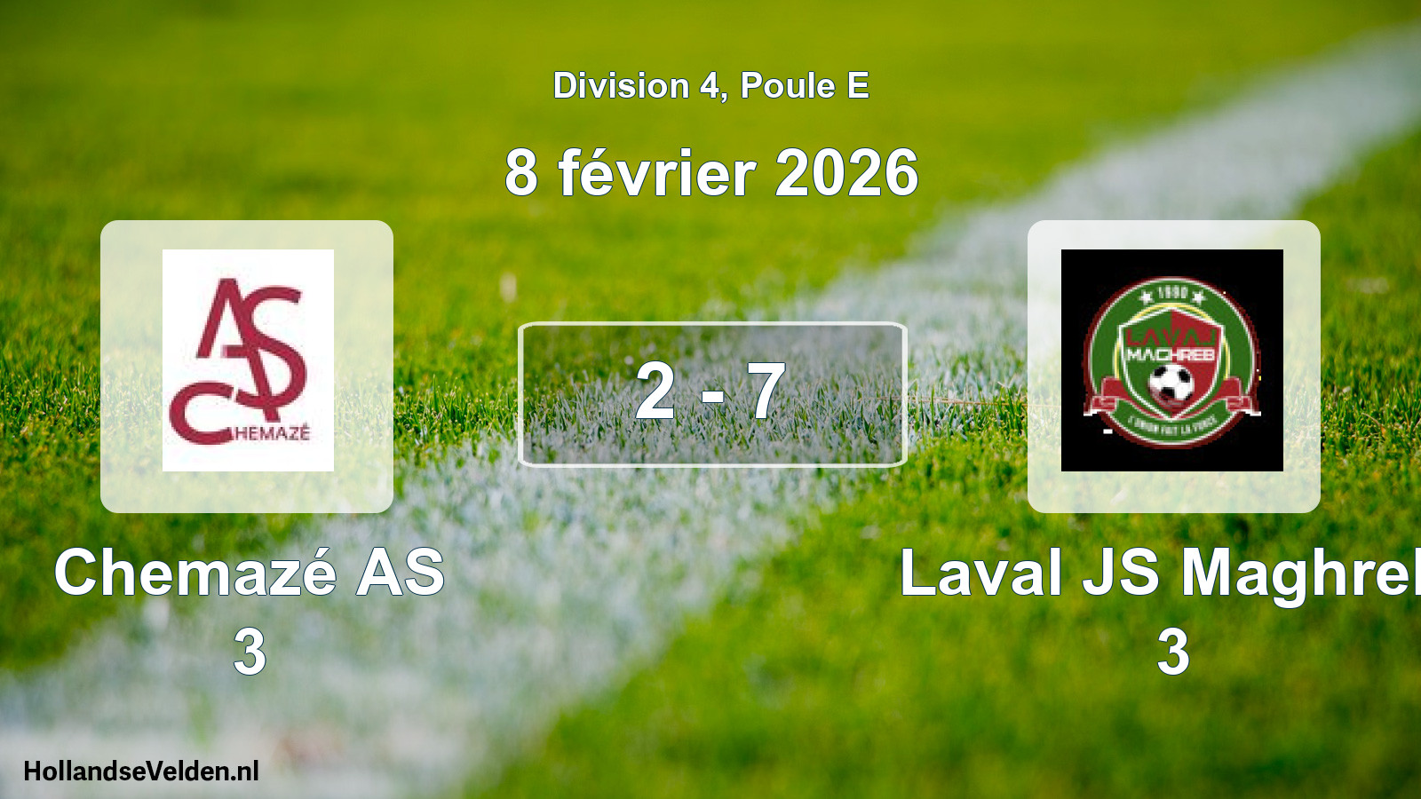 Match joué: Chemazé AS 3 - Laval JS Maghreb 3 2 - 7 (8 février 2026)