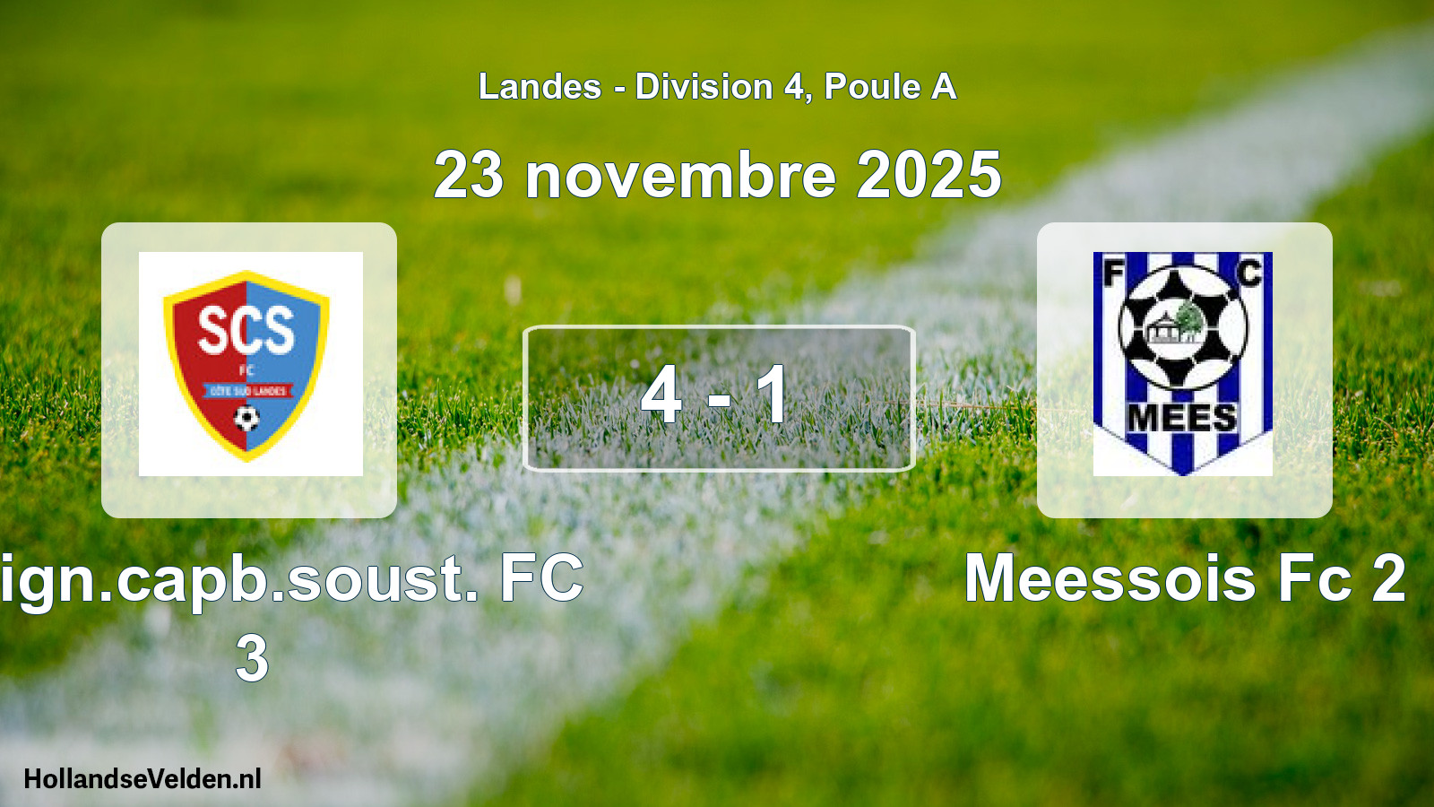 Gespeelde wedstrijd: Seign.capb.soust. FC 3 - Meessois Fc 2 4 - 1 (23 november 2025)