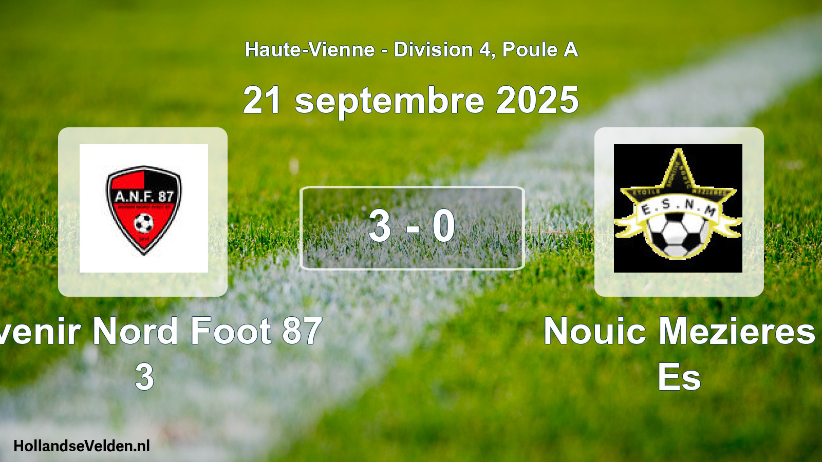 Gespeelde wedstrijd: Avenir Nord Foot 87 3 - Nouic Mezieres Es 3 - 0 (21 september 2025)