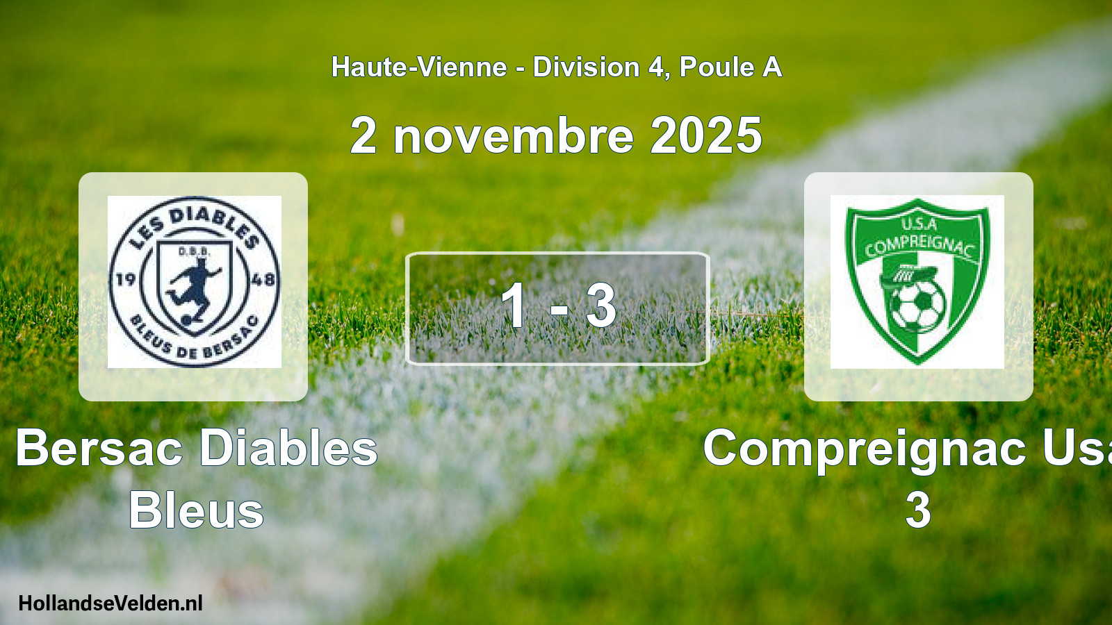 Gespeelde wedstrijd: Bersac Diables Bleus - Compreignac Usa 3 1 - 3 (2 november 2025)