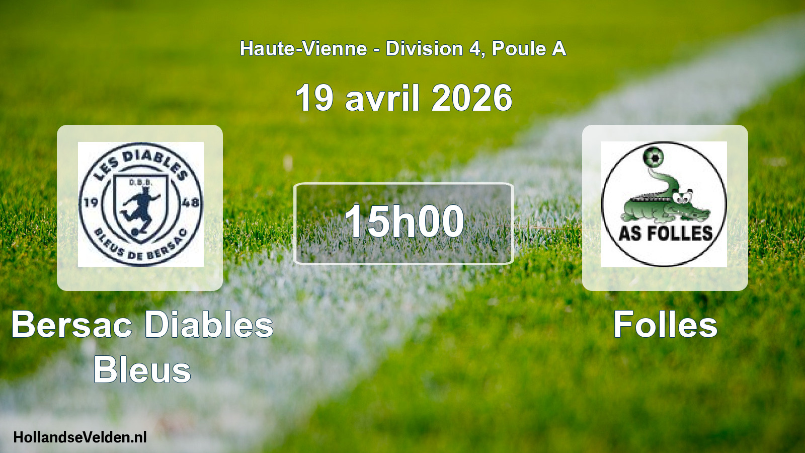 Match programmé: Bersac Diables Bleus - Folles (19 avril 2026)