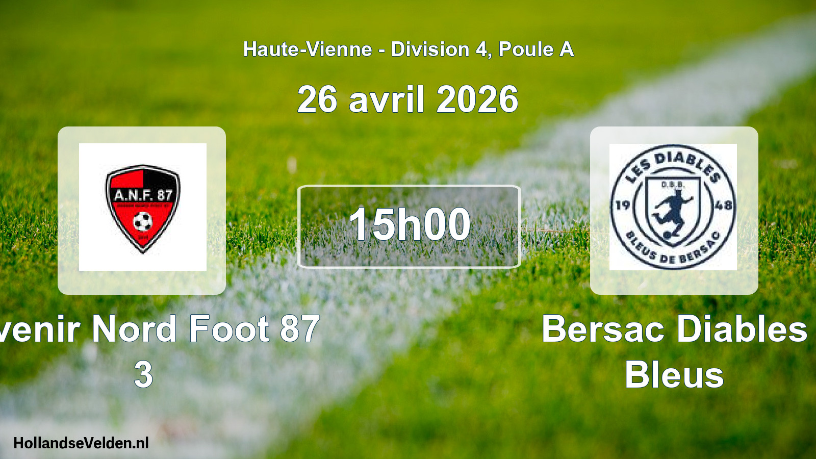 Geplande wedstrijd: Avenir Nord Foot 87 3 - Bersac Diables Bleus (26 april 2026)