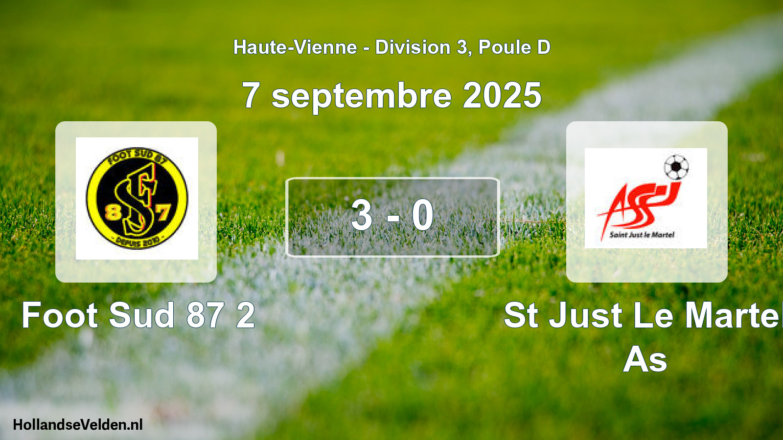 Gespeelde wedstrijd: Foot Sud 87 2 - St Just Le Martel As 3 - 0 (7 september 2025)