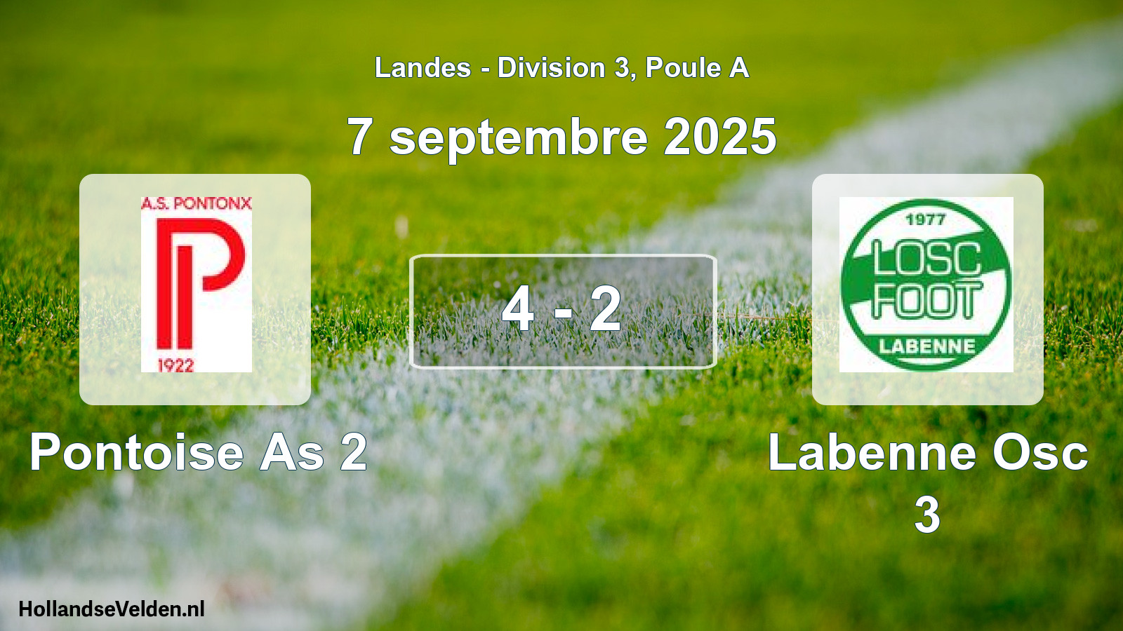 Gespeelde wedstrijd: Pontoise As 2 - Labenne Osc 3 4 - 2 (7 september 2025)